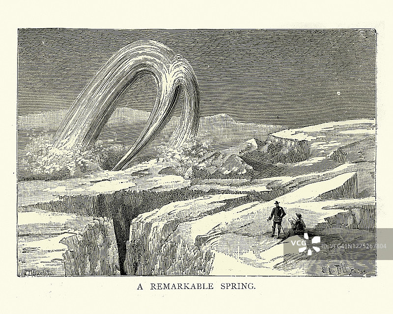 热间歇泉破冰，格陵兰，19世纪图片素材
