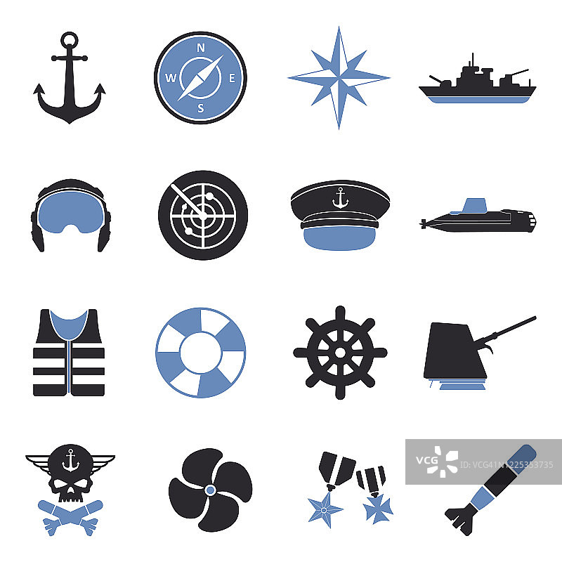 海军图标。双色调平面设计。矢量插图。图片素材
