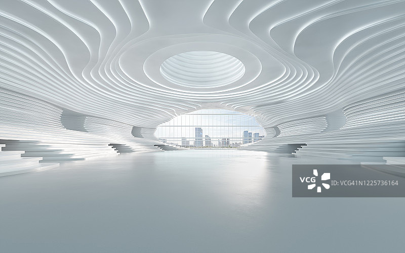空的未来主义建筑与城市天际线图片素材