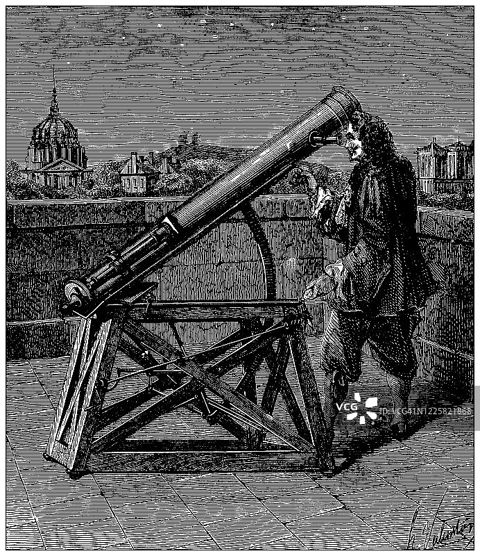 科学发现，实验和发明的古董插图:光学，望远镜图片素材