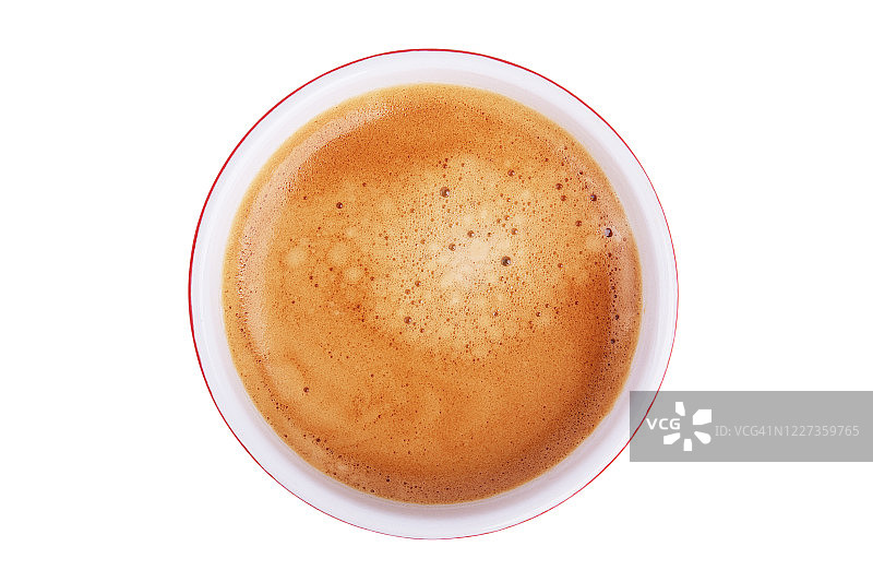 顶视图上的一杯浓缩咖啡，孤立的白色背景图片素材