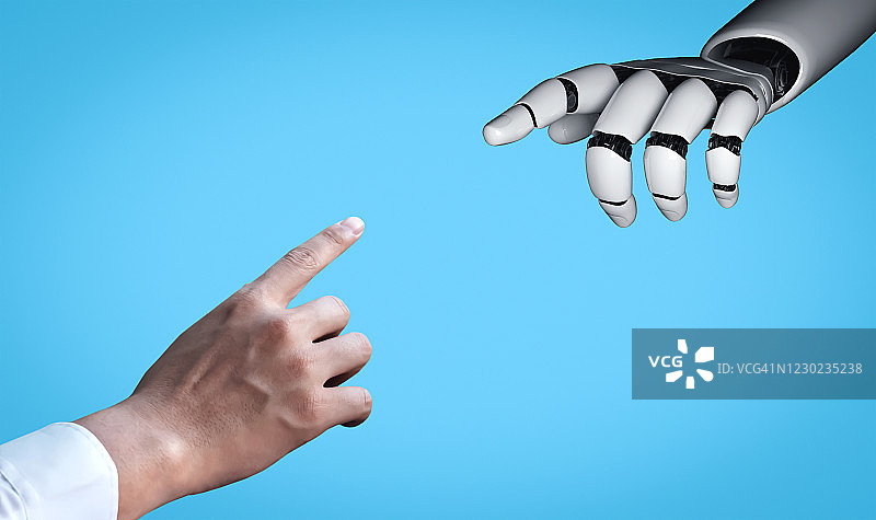 未来的人工智能机器人和半机械人。图片素材
