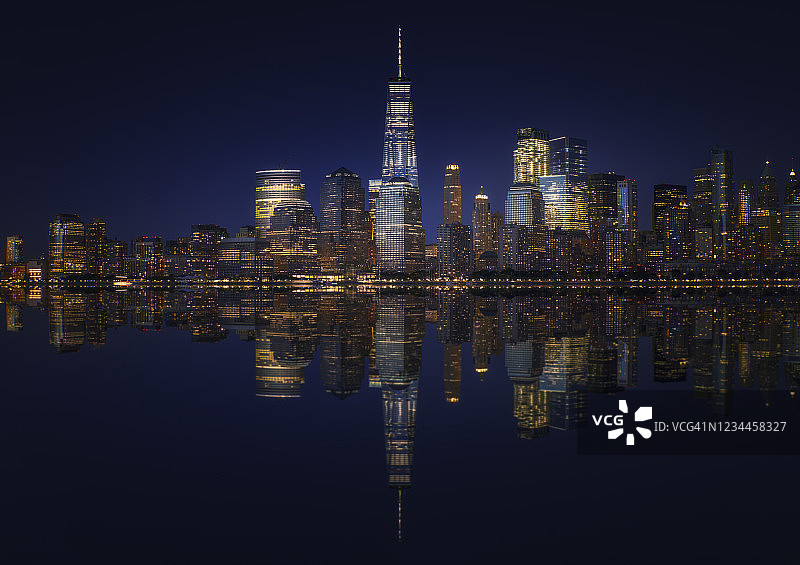 曼哈顿市中心，纽约，泽西城，蓝色时间日落图片素材