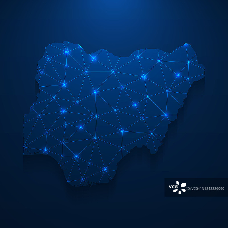 尼日利亚地图网络-明亮的网格在深蓝色的背景图片素材