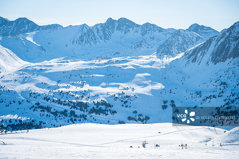 安道尔GrandValira滑雪。比利牛斯山脉图片素材