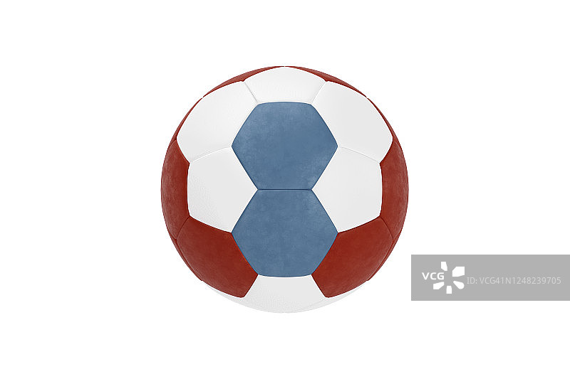 多色，蓝色，红色，白色经典足球孤立在白色背景。3d渲染足球图片素材