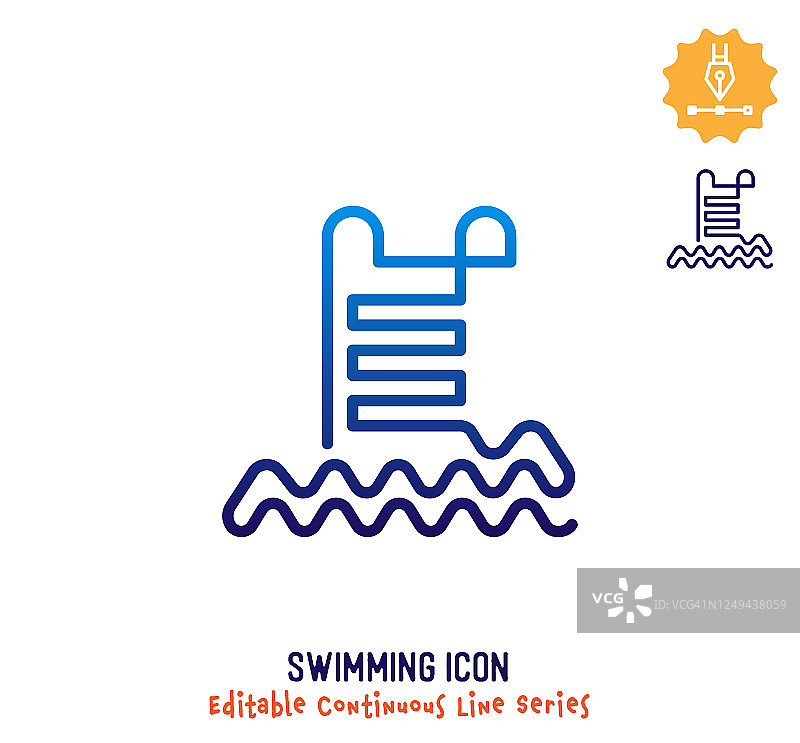 游泳连续线可编辑的图标图片素材
