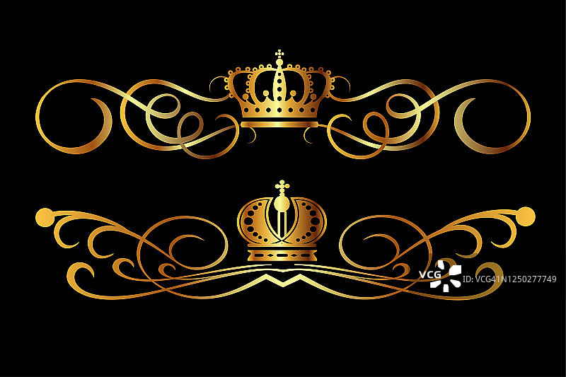 书法设计元素。金色元素在黑色上的皇家风格图片素材