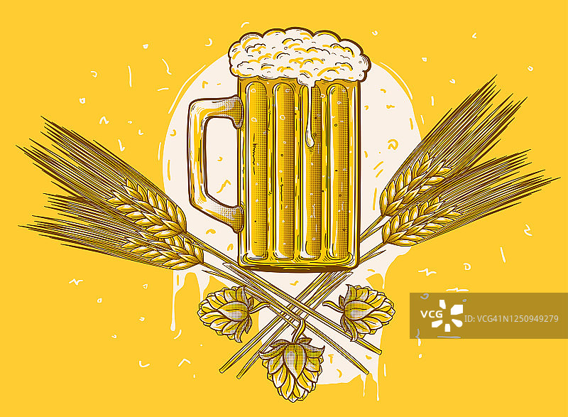 啤酒花和小麦，绘制啤酒厂装饰纹章图片素材