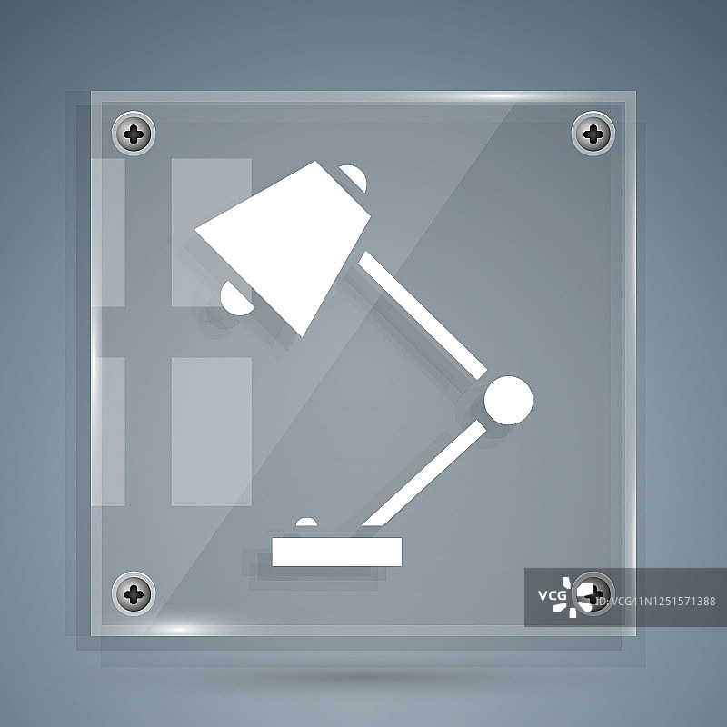 白色台灯图标孤立在灰色背景上。方形玻璃面板。矢量图图片素材