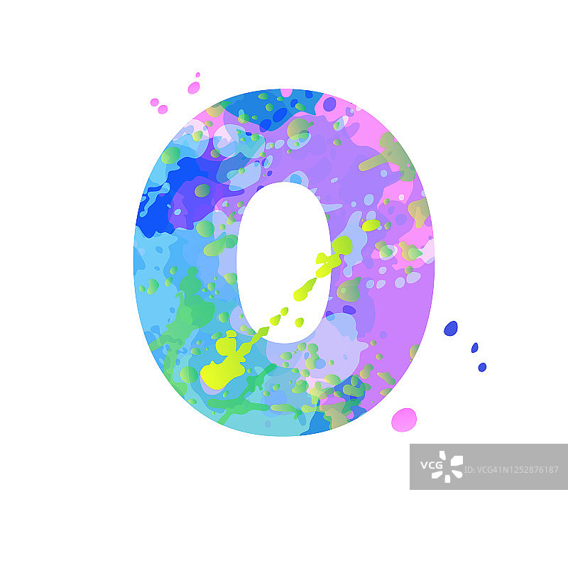 数字0的效果，液体点涂料在蓝色，绿色，粉红色的颜色图片素材
