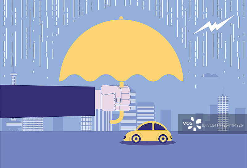 汽车雨伞覆盖雷雨，汽车保险图片素材
