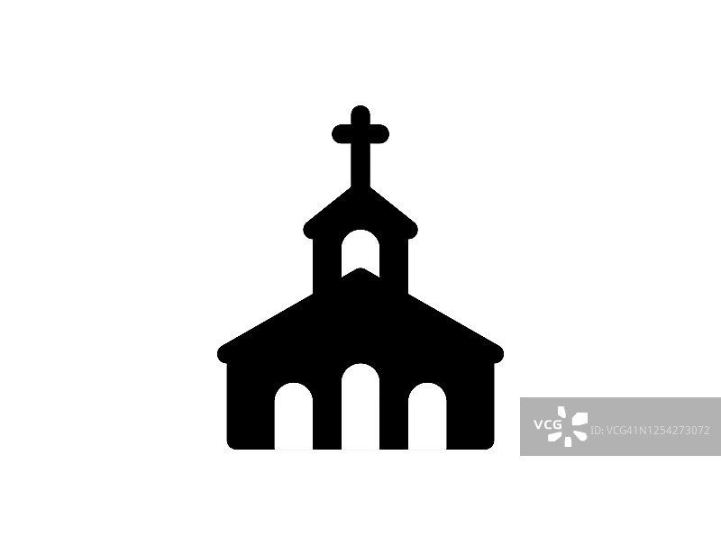 教堂的图标。孤立的教堂建筑，基督教的房子象征-向量图片素材