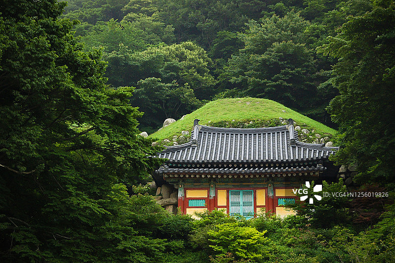 位于森林中的小寺庙，韩国庆州八宫寺图片素材