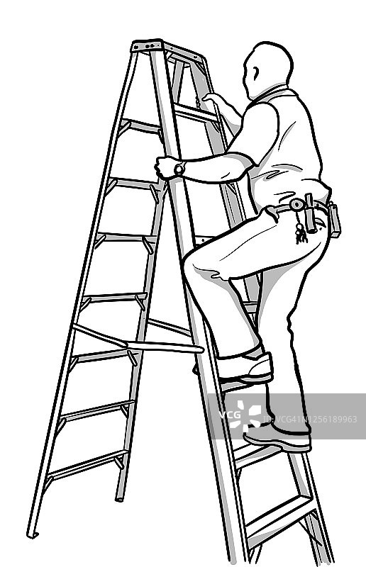 攀登梯子安全人员图片素材