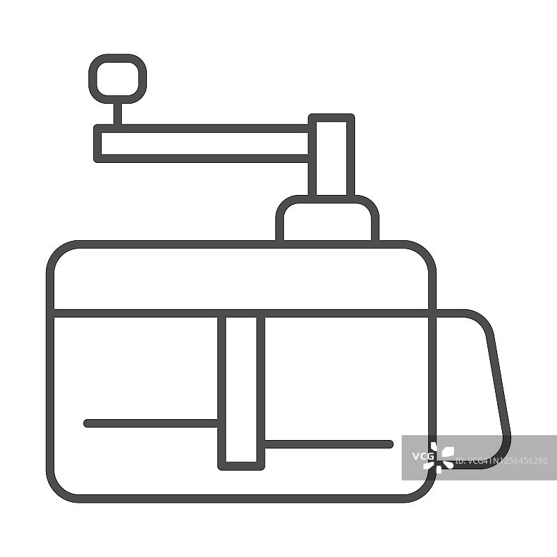 蔬菜切片机细线图标，厨房电器概念，厨房家用电器标志在白色背景，自动蔬菜切割机图标在轮廓风格。矢量图形。图片素材