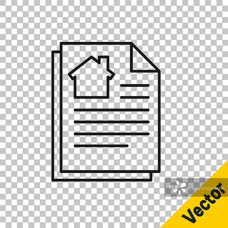 黑线房屋合同图标隔离在透明的背景上。订立合约、文件及申请表格。矢量图图片素材