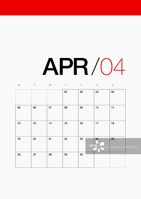 04 - 4月-日历2021年，最小计划2021年。2021年纸质日历。矢量个人记事本。简单日历2021年。每日日程管理器。图片素材