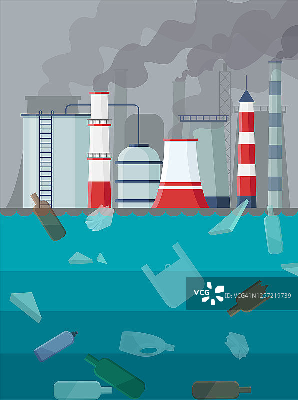 工厂空气和海洋污染图片素材