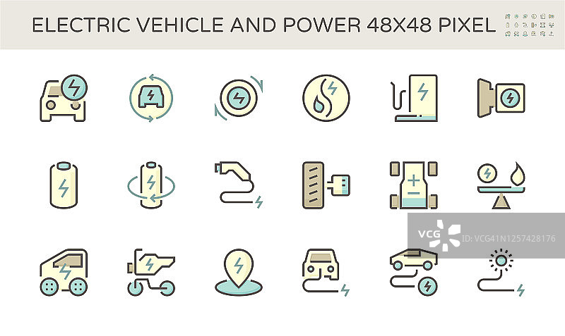 电动汽车和动力能量矢量图标集设计，48x48像素完美，笔画可编辑。图片素材