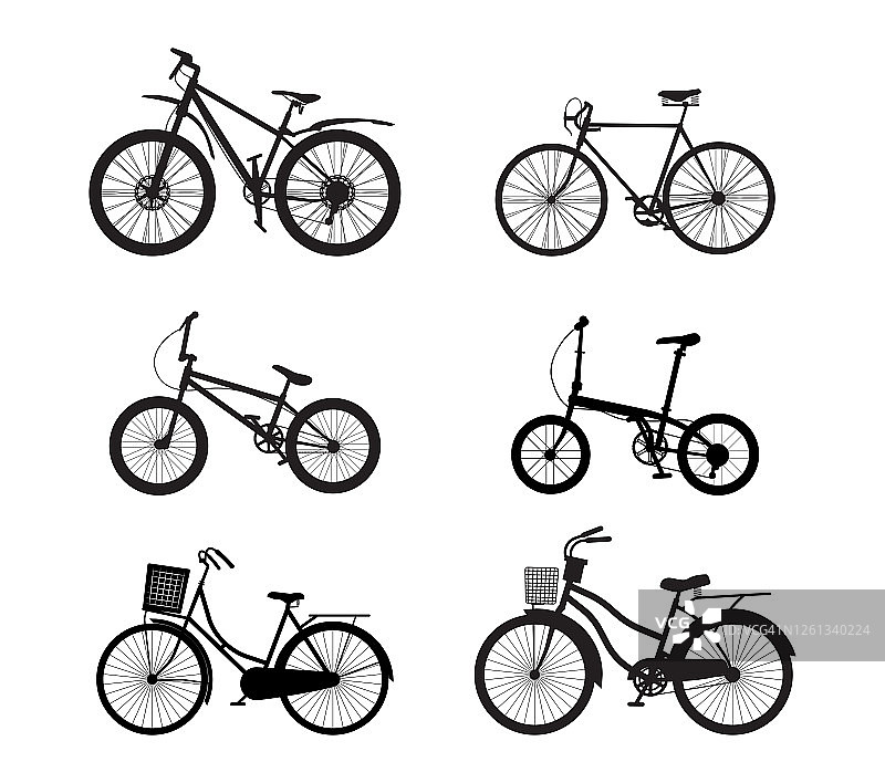 自行车轮廓矢量设置孤立的白色背景-矢量插图图片素材