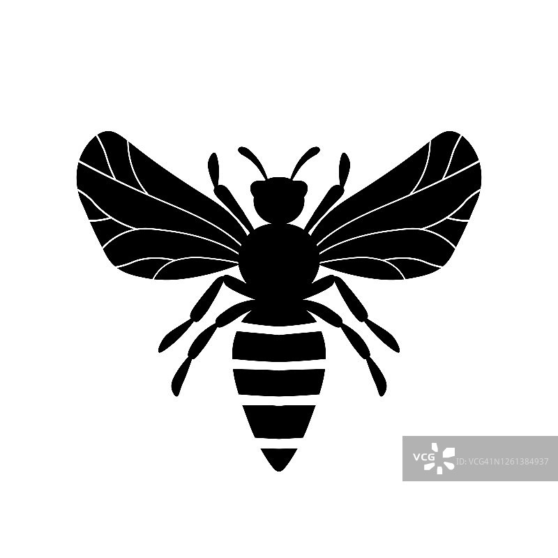 卡通可爱的蜜蜂吉祥物。蜜蜂飞。小黄蜂。轮廓黑色标志元素。媒介昆虫图标。邀请函、卡片、墙纸、幼儿园模板设计。涂鸦风格。图片素材