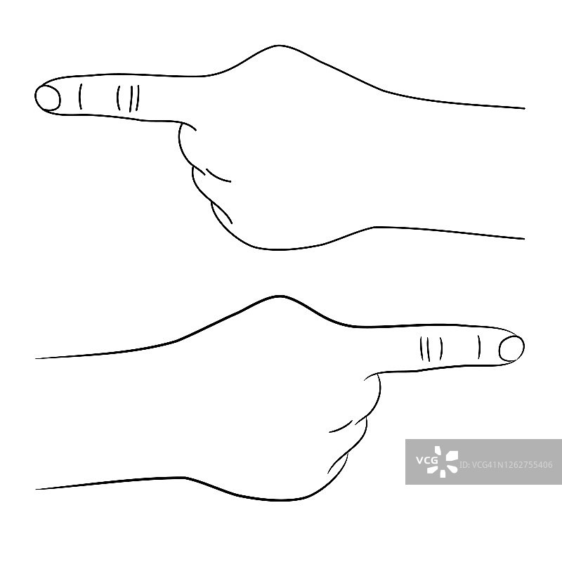 人的手用手指指向。从不同粗细的黑线。矢量插图。图片素材