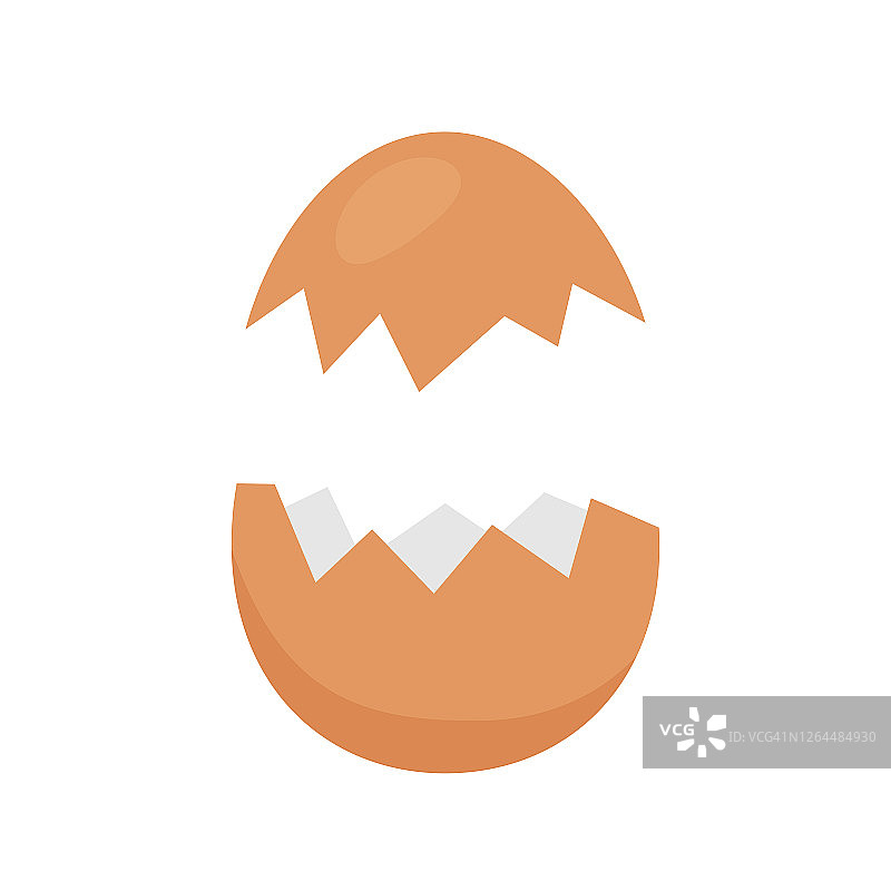 打开的鸡蛋与破碎的壳隔离在白色，鸡蛋棕色破碎和开放，剪贴艺术破裂的椭圆形鸡蛋，蛋壳脆弱破碎的卡通为复活节和农业理念图片素材