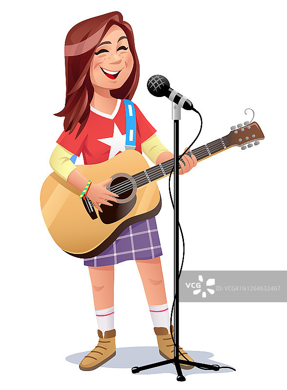 少女唱歌和弹吉他图片素材