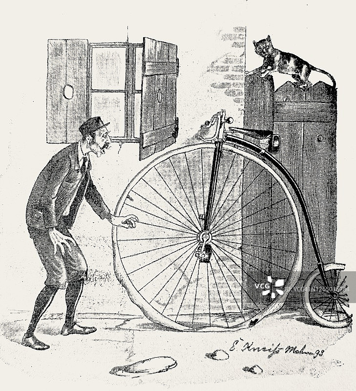 轮胎瘪了的破自行车，老鼠做的图片素材