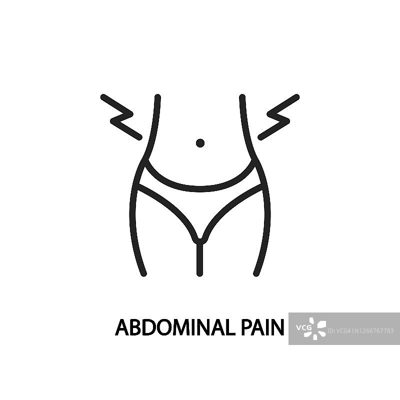 腹痛线平图标。Vector图解月经期间胃痛。图片素材