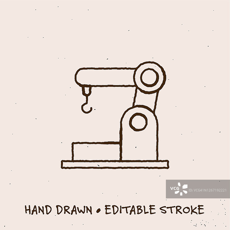 手绘机器人手臂图标与可编辑的笔触图片素材