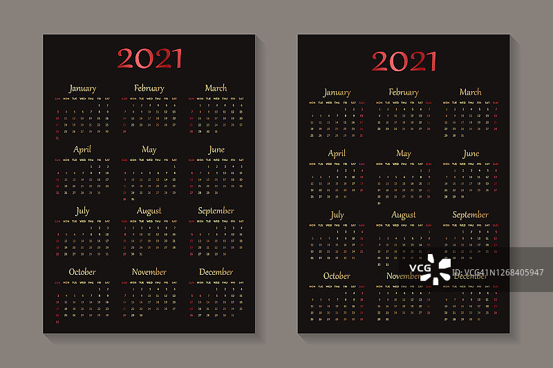 日历为2021年在黑色背景装饰金色数字。图片素材