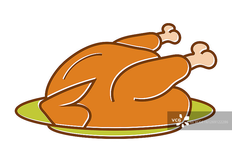 感恩节晚餐烤火鸡平色图标图片素材