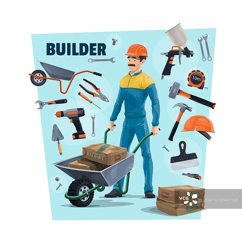 建筑工，建筑工人和工具图片素材