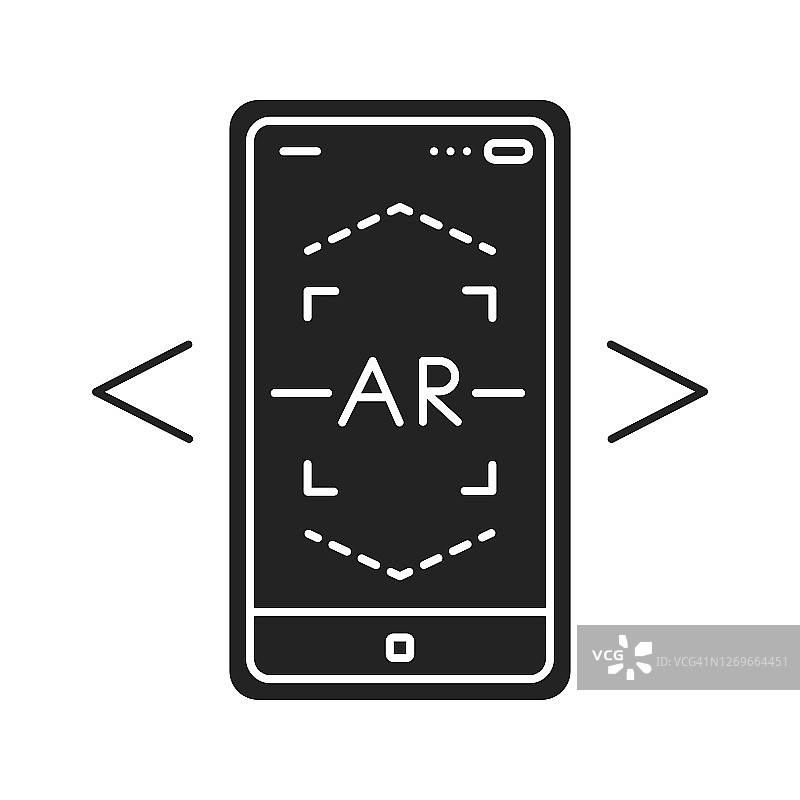 AR扫描黑色字形图标。交互式可视化平台。象形文字用于网页、手机应用、促销。UI UX GUI设计元素。图片素材