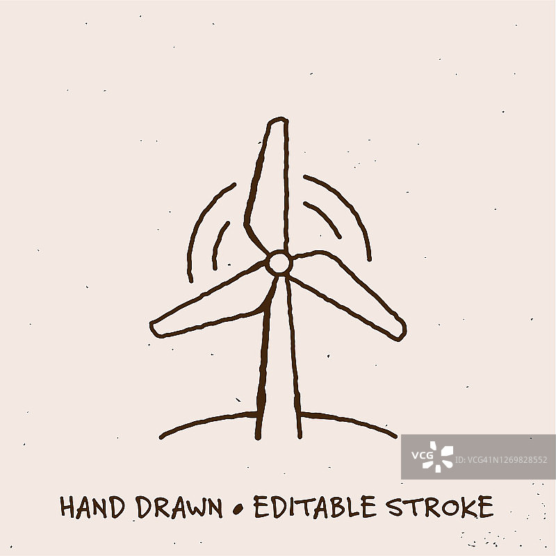 手绘风力涡轮机线与可编辑的笔触图标图片素材