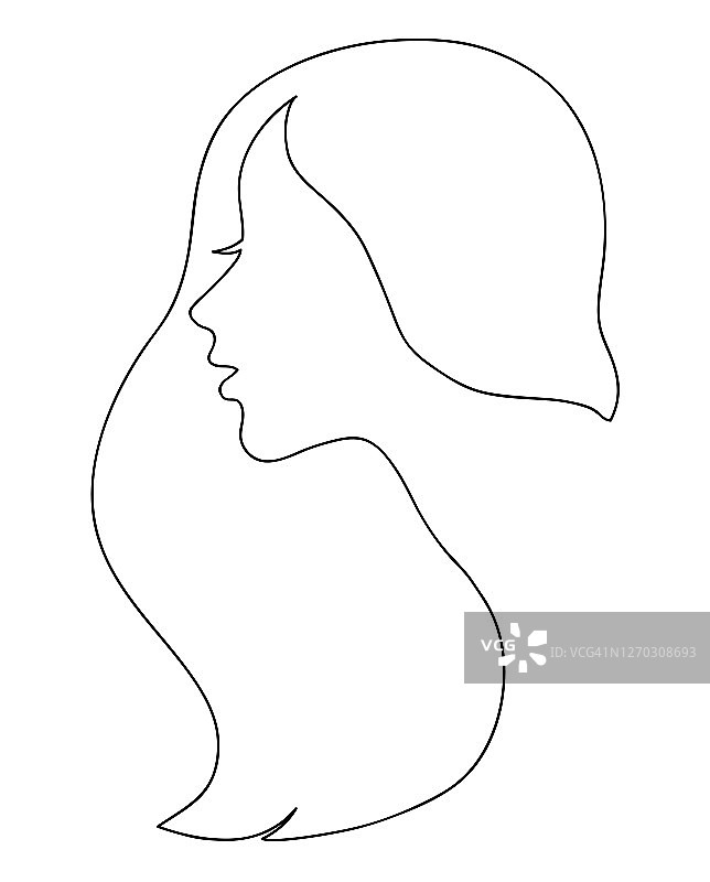 女人的侧影长头发。描绘女性美的概念。连续线绘制矢量插图图片素材