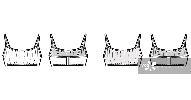 裁剪聚集在前文胸顶部技术时尚插图与后钩扣扣，肩带图片素材