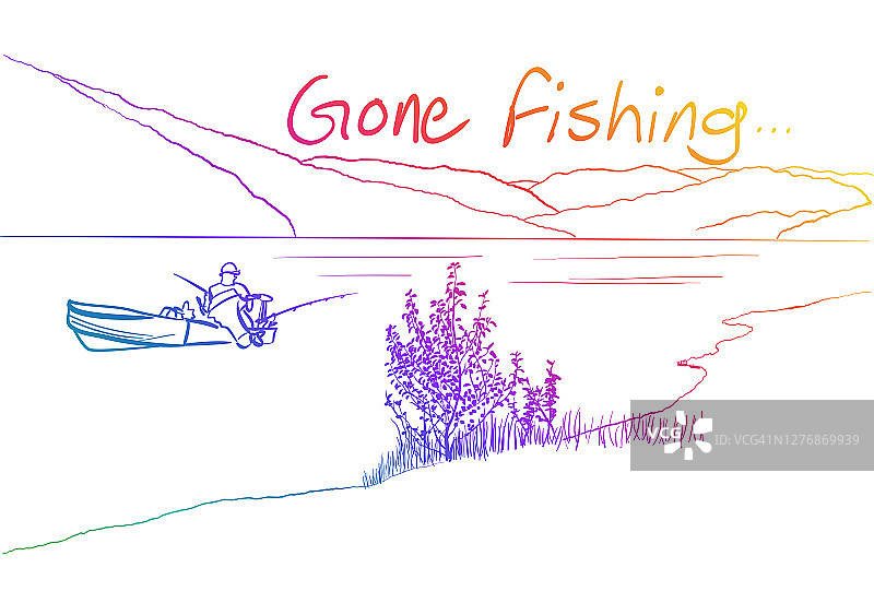 去钓鱼素描插图彩虹图片素材
