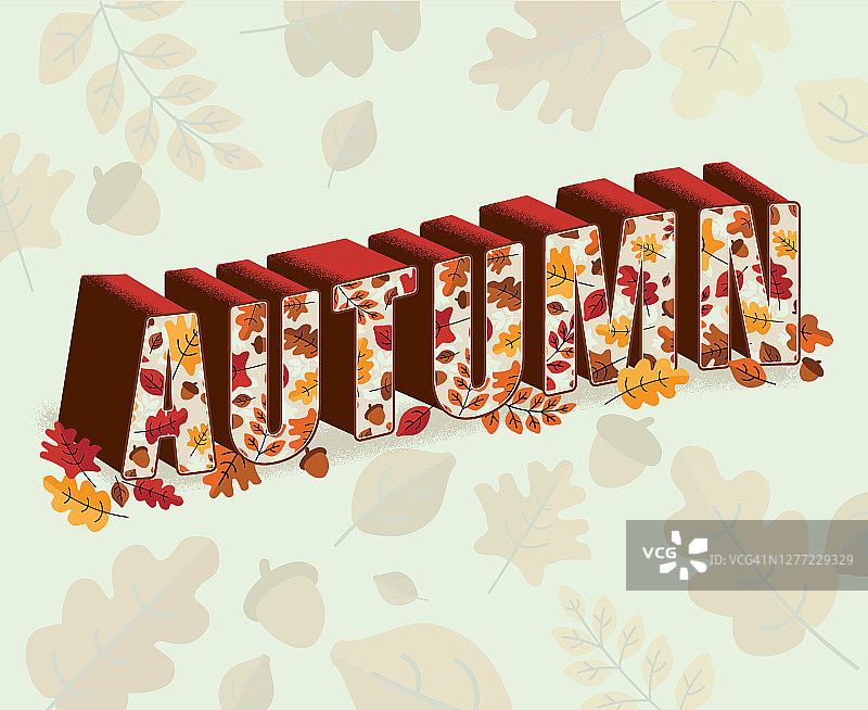 矢量插图的创意秋天或秋天的问候在3d与秋天的叶子图片素材