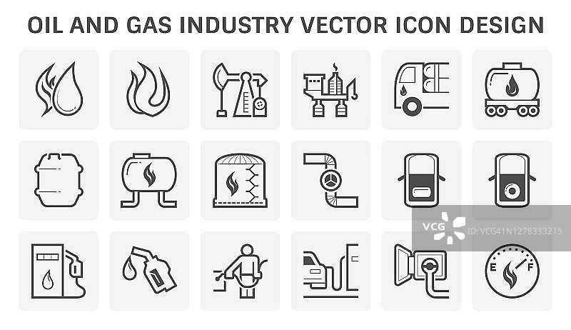油气行业和加油站服务矢量图标集设计。图片素材