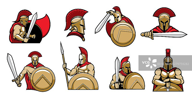斯巴达战士，戴头盔和盾牌的骑士图片素材
