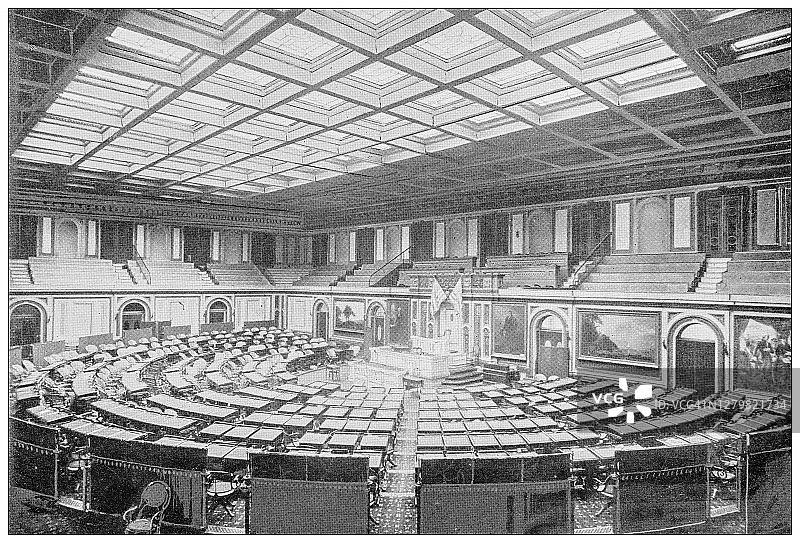 美国华盛顿的古董黑白照片:众议院大厅图片素材
