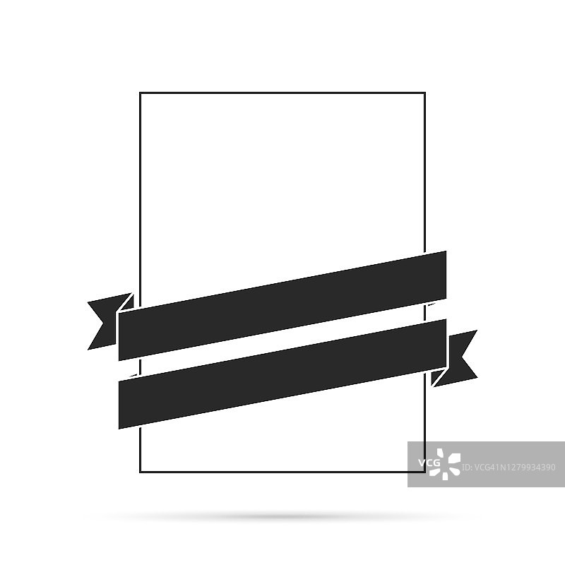 空白白色标签上的黑色缎带-设计元素图片素材