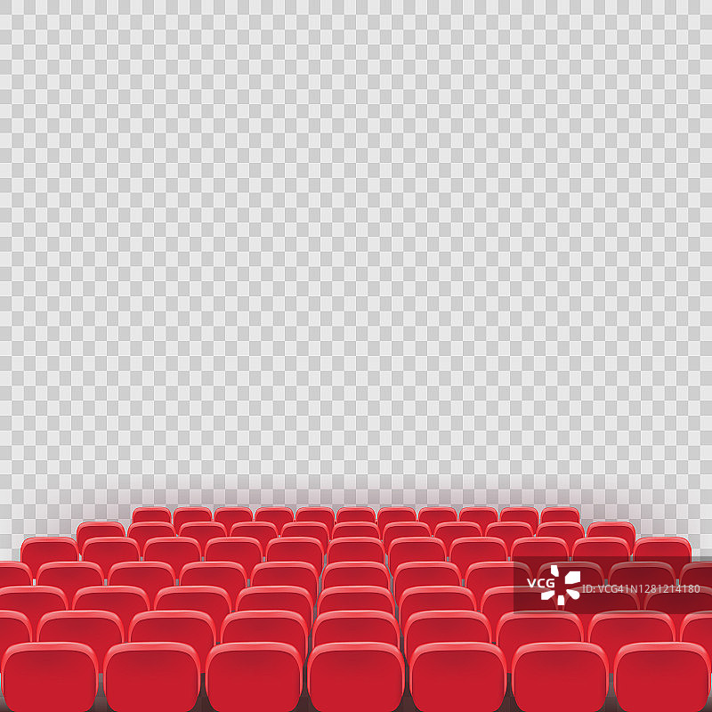 矢量剧场会议厅红色座椅座椅。排电影红色座位插图上透明的白色背景。电影或剧院座位图片素材