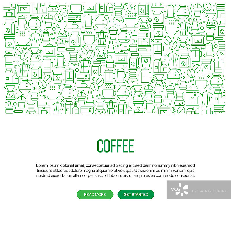 咖啡相关横幅设计与图案。现代线条风格图标矢量插图图片素材