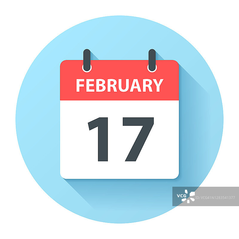 2月17日-圆日日历图标在平面设计风格图片素材
