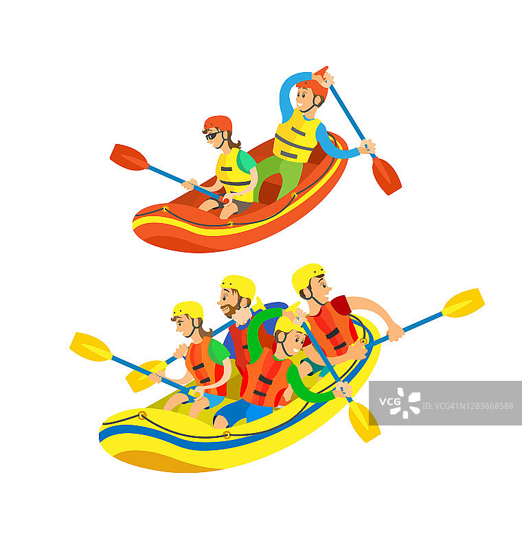在夏天的水上运动，漂流和皮划艇组图片素材