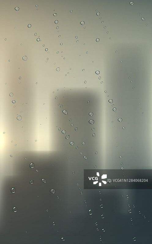 雨点落在城市背景的窗户玻璃上图片素材